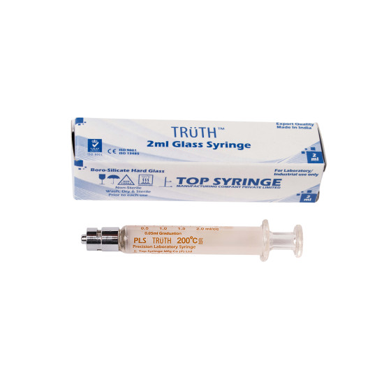 Truth Calibrated Glass Syringe (PLS) Metal luer lock Tip (CL), 2ml (Pack of 1)