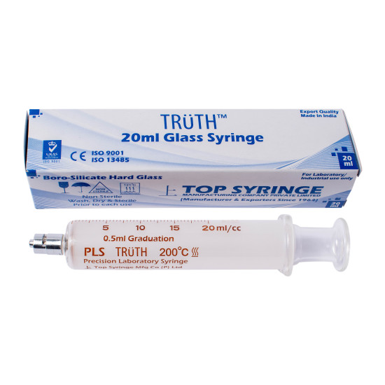 Truth Calibrated Glass Syringe (PLS) Metal luer lock Tip (CL), 20ml (Pack of 1)