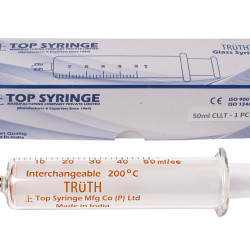 TRUTH Interchangeable Glass Syringe (Metal Luer Lock Tip) CL 50ml, (Pack of 1)