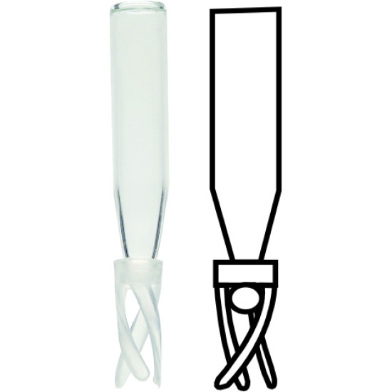 Colpak Limited Volume Inserts, 0.5ml Micro Storage U-Tube Vials, 0.1ml Micro-Insert, 5.7 x 29mm, Clear Glass,1st Hydrol Class, Mandrel Point with assembled Plastic Spring, Fill Vol. 0.20ml, 11mm Snap