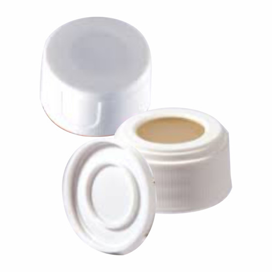 Colpak PP Screw Cap, White Center Hole, Silicone Natural/ PTFE beige, Bonded Septa with dust shield (Pack of 100)