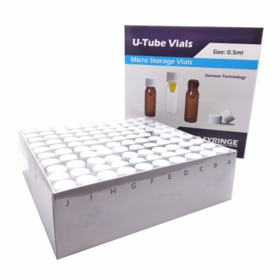 Colpak 0.5ml Micro Storage Clear open Bottom U-Tube Vials White cap with Liner, Height 52mm, Micro Storage Vials (High Recovery) for Custom Synthesis & Pharmaceuticals Impurities (U-Tube Vials) (Pack of 100)