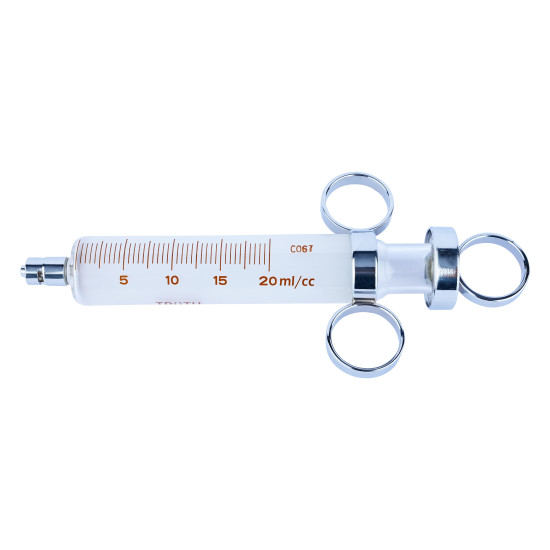 Truth Control Glass Syringe 3 finger ring 'O' ring SS Piston with Metal Plunger 10ml, (Pack of 1)