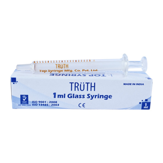 Truth Interchangeable Glass Syringe Glass Tip 1ml, (Pack of 1)