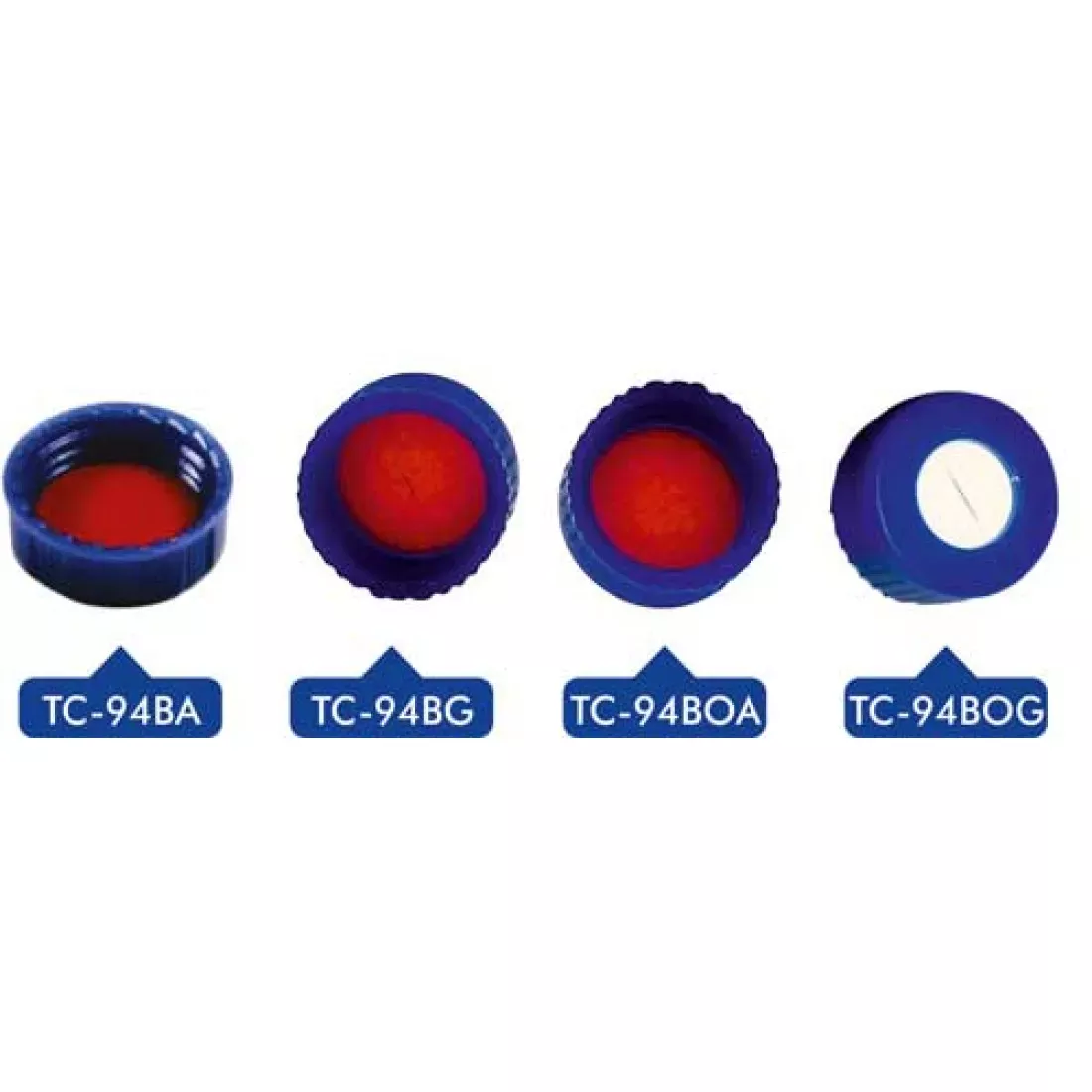 9mm PP Blue Knurled Short Screw Thread Cap, 6mm Center Hole Bonded Silicone White / PTFE Red with Pre-Slit (Pack of 100) - Image 2