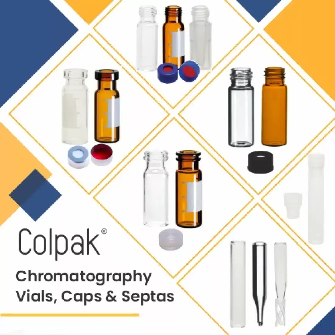 Colpak ND 11 Crimp Neck Vials 12 x 32mm, 11mm Aluminium Septas & Caps , Aluminium Cap Clear 5.5mm Center Hole Pre-Slit Silicone White / PTFE Red - Image 2