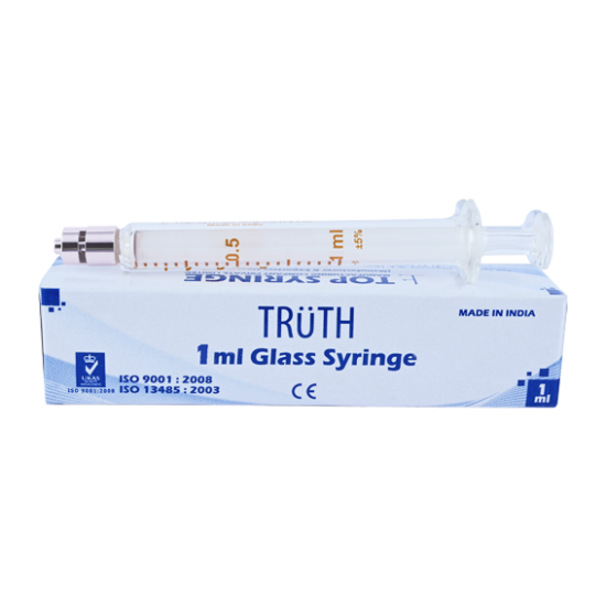 TRUTH Interchangeable Glass Syringe (Metal Luer Lock Tip) CL 1ml, (Pack of 1) - Image 2
